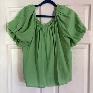 Easel Green Puff Sleeve Top